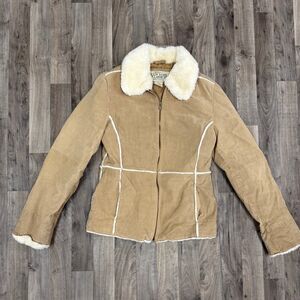 Vintage New York Classics leather fur Borg collared jacket coat